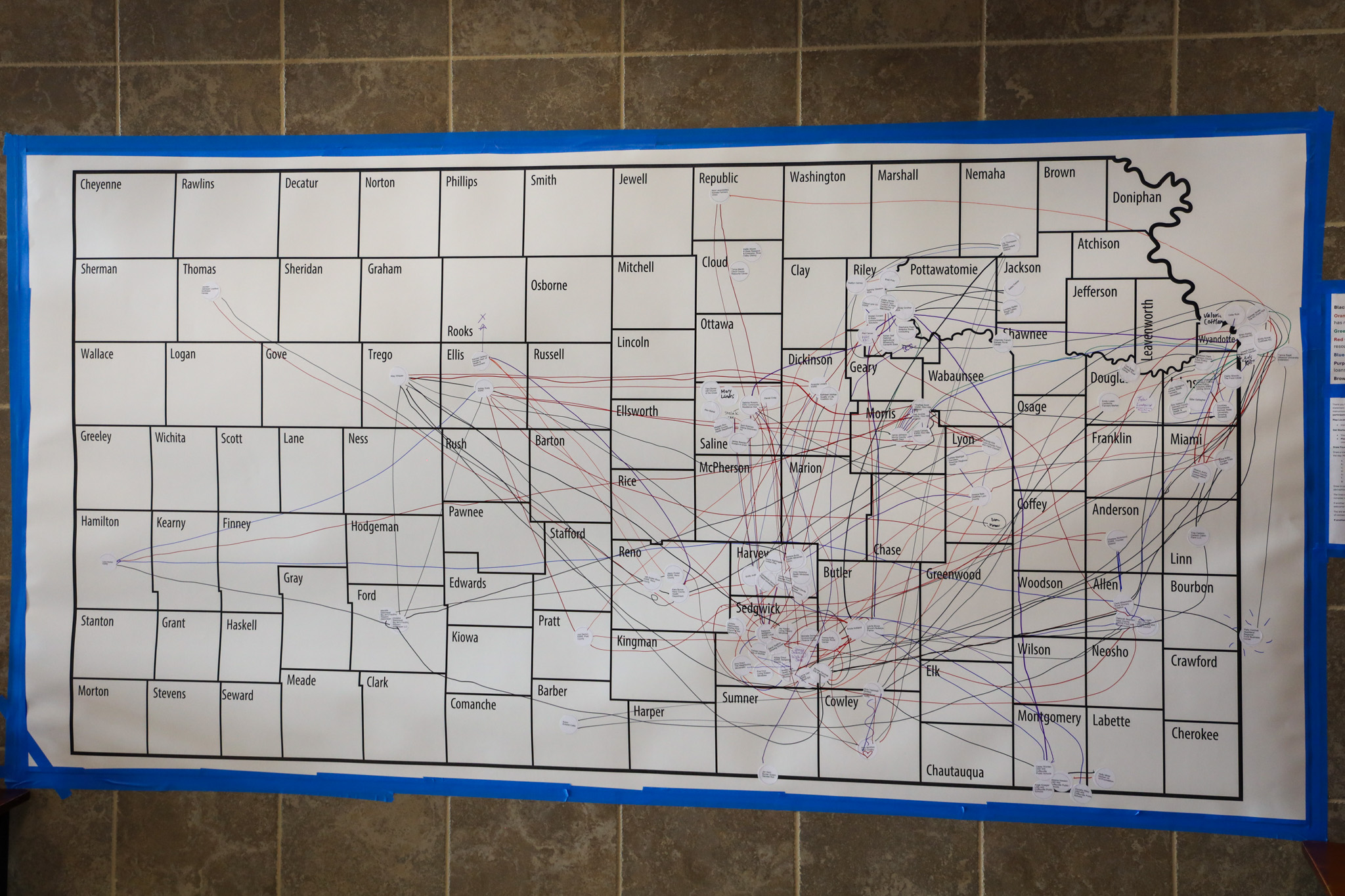 Kansas map with lines of intersection drawn