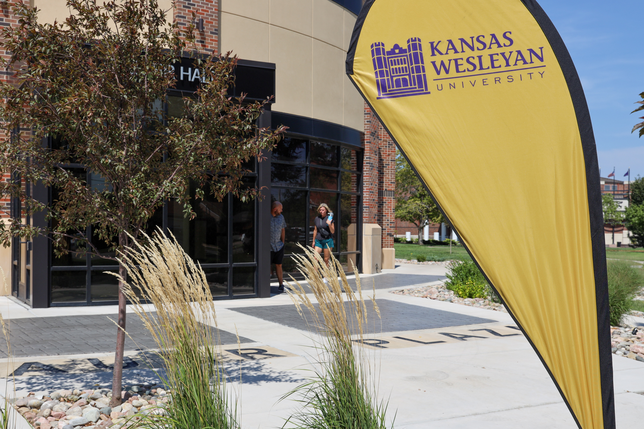 Bieber Hall with flags in front