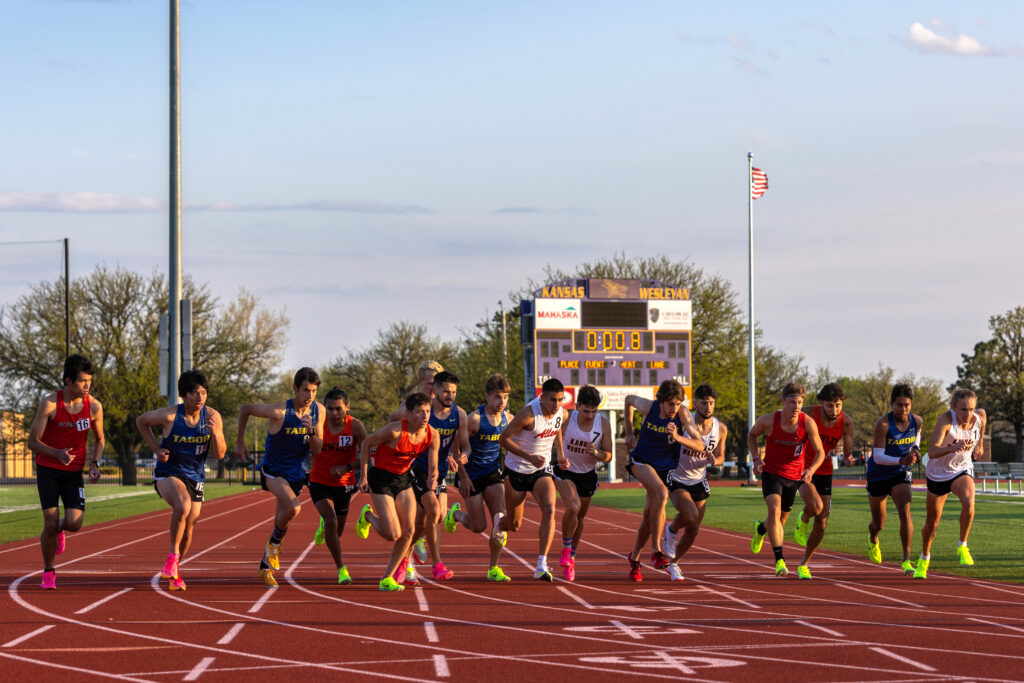 Track runners at starting line