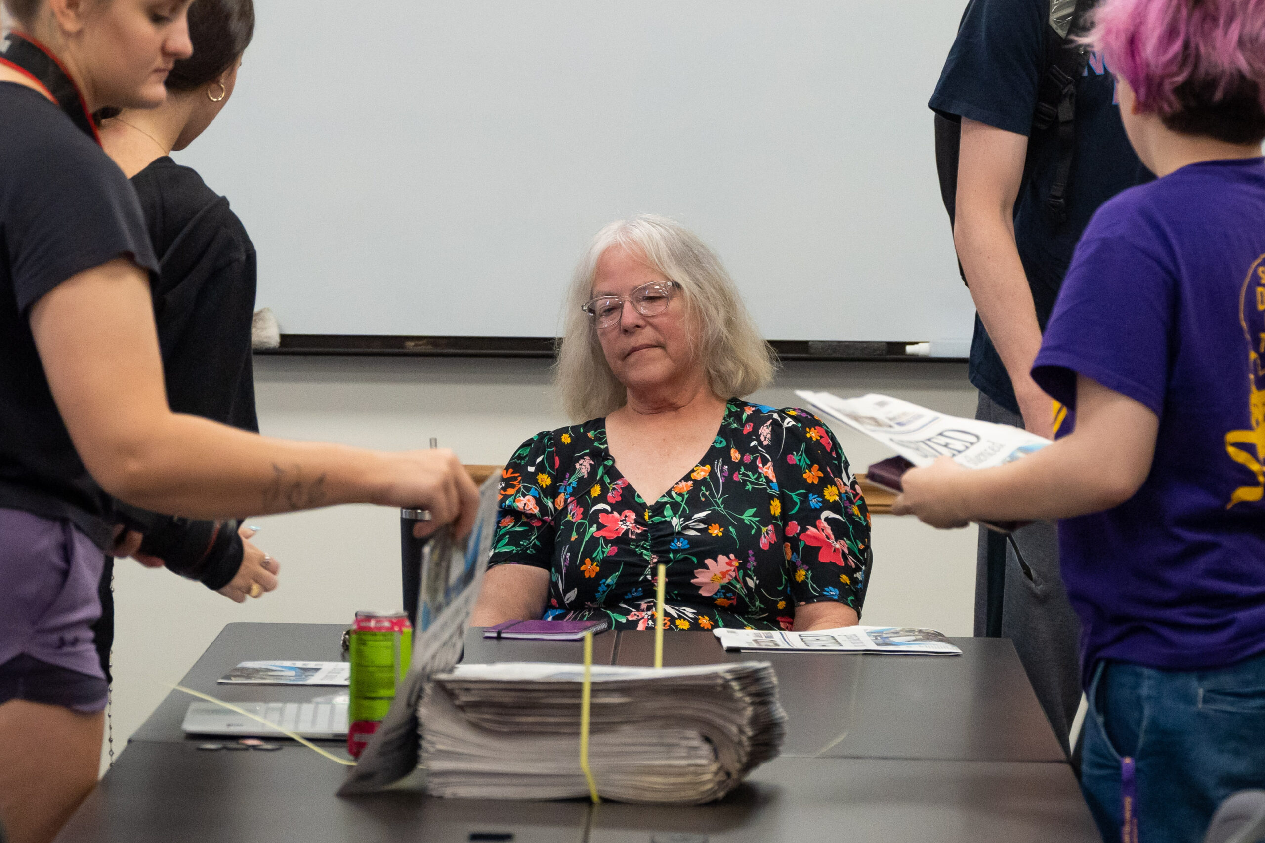 74105050 Student talking to speaker