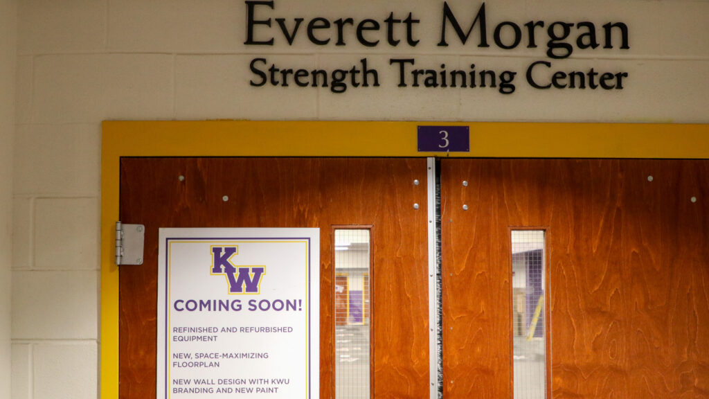 Outside of new weight room, wall and door